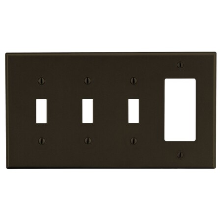 Hubbell Wiring Device-Kellems Wallplate, 4-Gang, 3) Toggle 1) Decorator, Brown P326